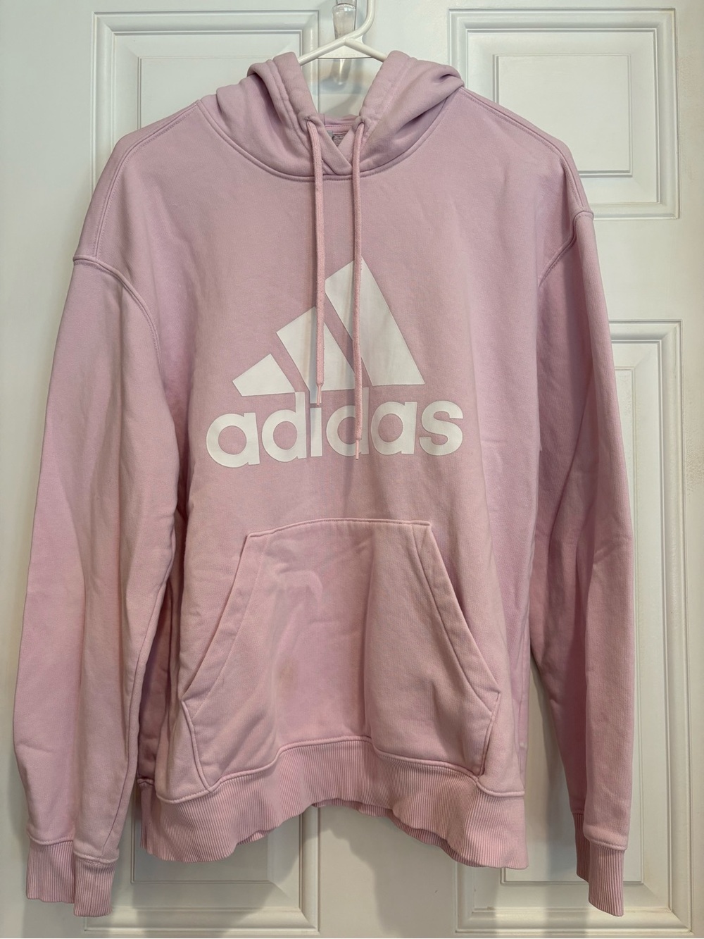Adidas Light Pink Hoodie with White Trefoil Logo, Size L